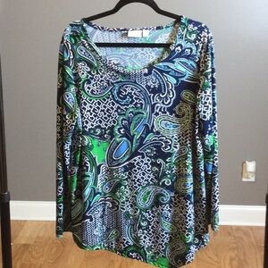 L Kim Rogers Navy Boho Paisley Print Long Sleeve Top